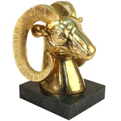 Brass Ram's Head Table Sculpture