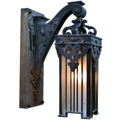 Cast Bronze Victorian Sconce with Leaded Glass Shade