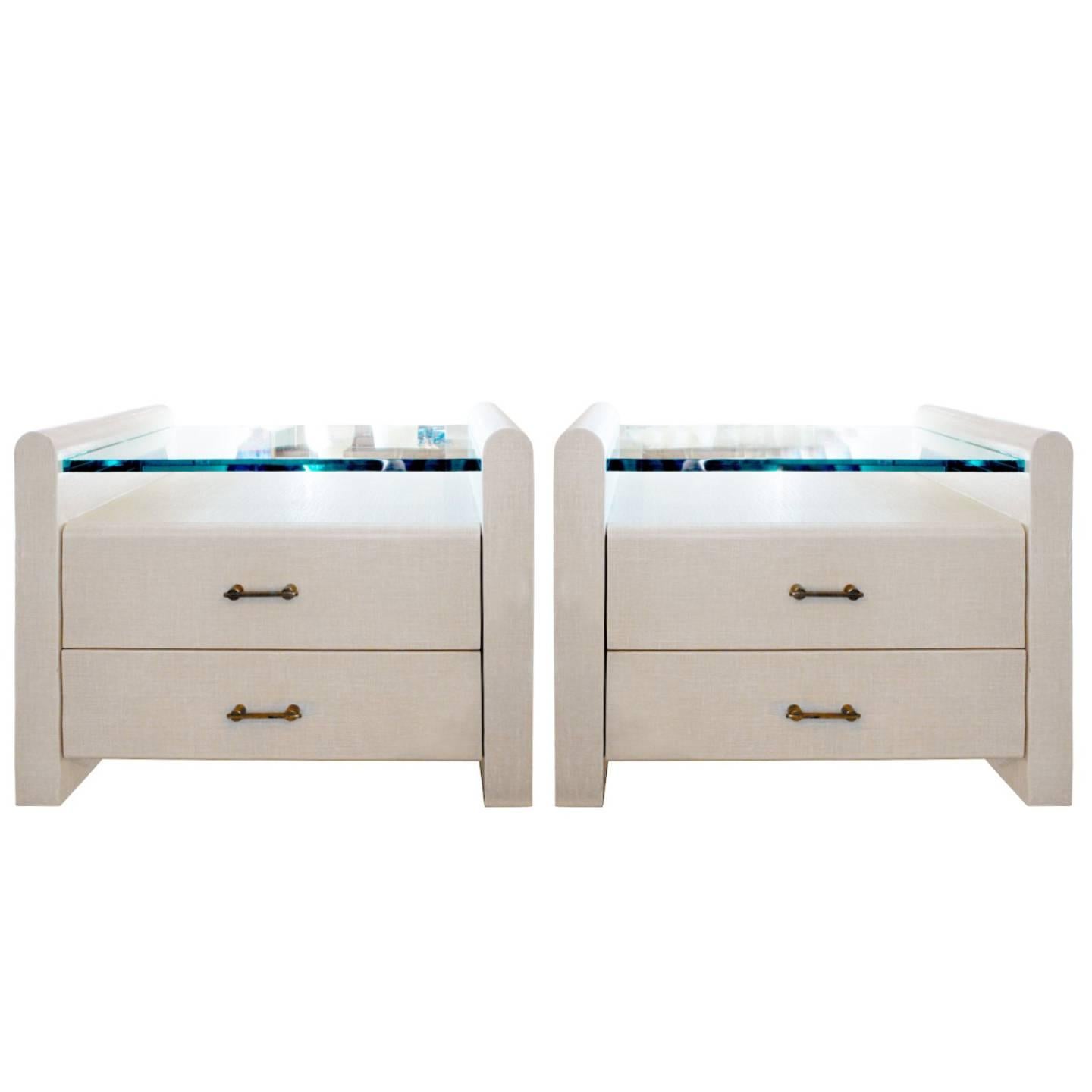 Pair of Custom Bedside Tables in Lacquered Linen, 1970s