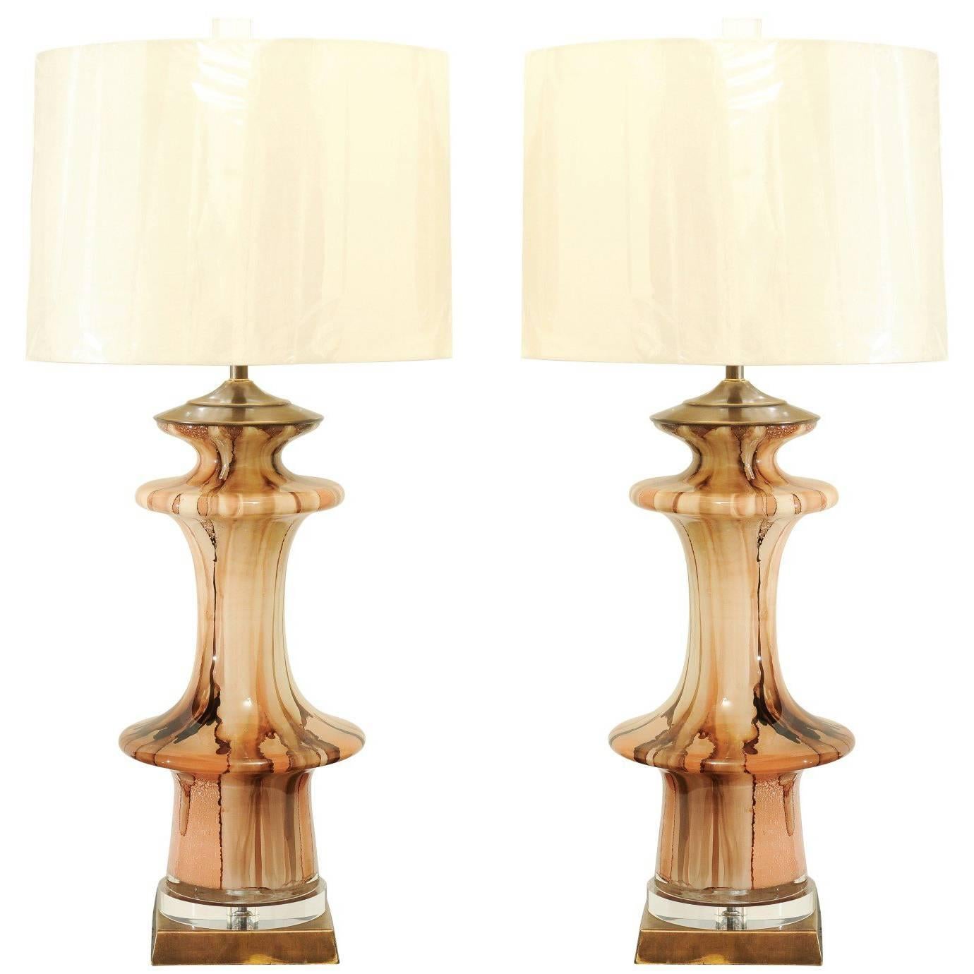 Stunning Pair of Blown Reverse Painted Murano Vases as Custom Lamps