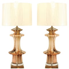Stunning Pair of Blown Reverse Painted Murano Vases as Custom Lamps