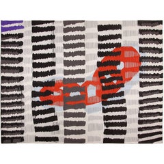 Rafa Forteza Rectangular Modern Indian  Wool Rug Grey and red ´Fluctus A´