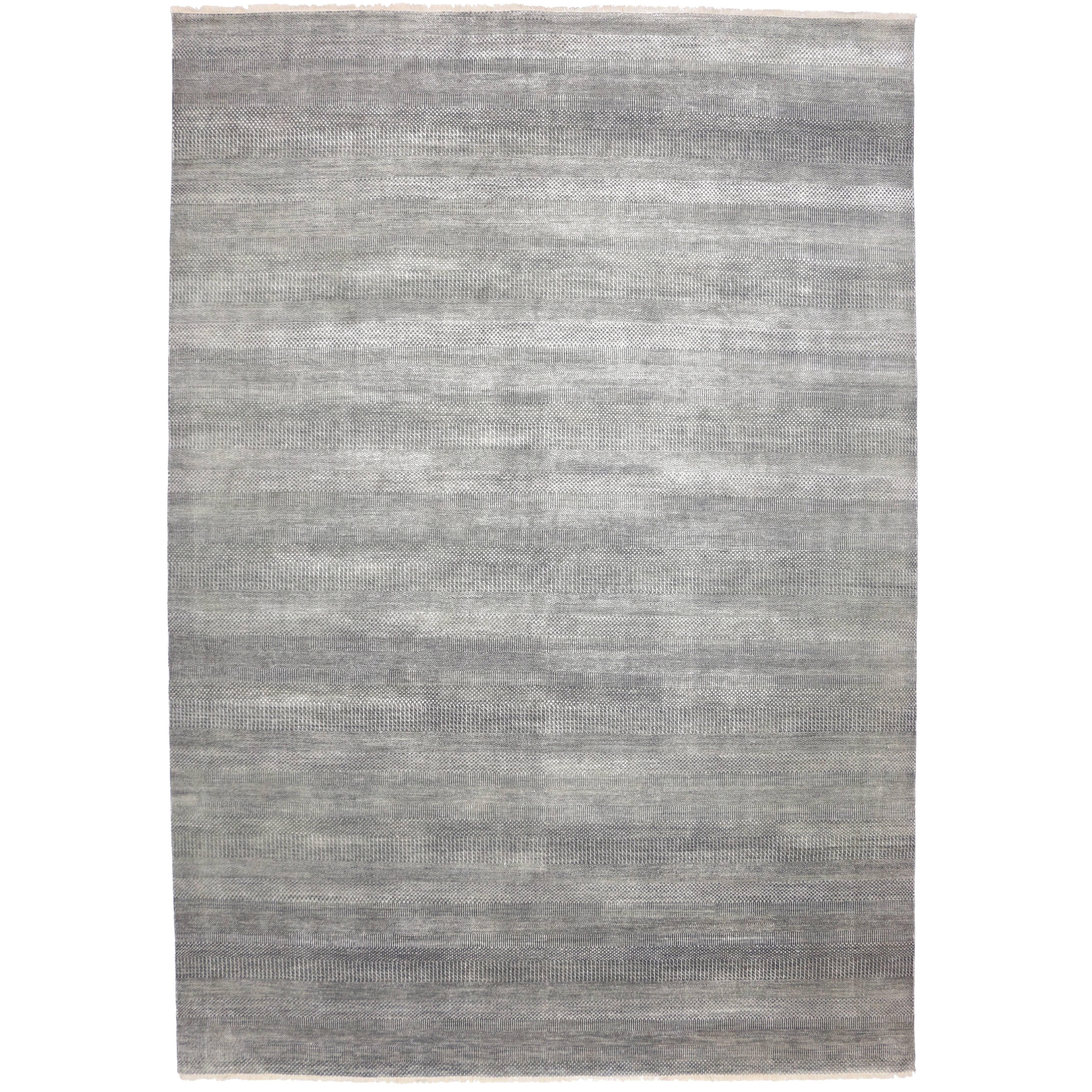 Transitional Gray Area Rug with Minimalist Style, Contemporary Bauhaus Design