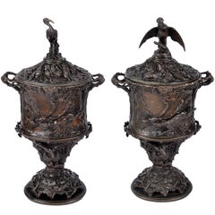 Pair of Mene Bronze Hunting Urns, 19th Century