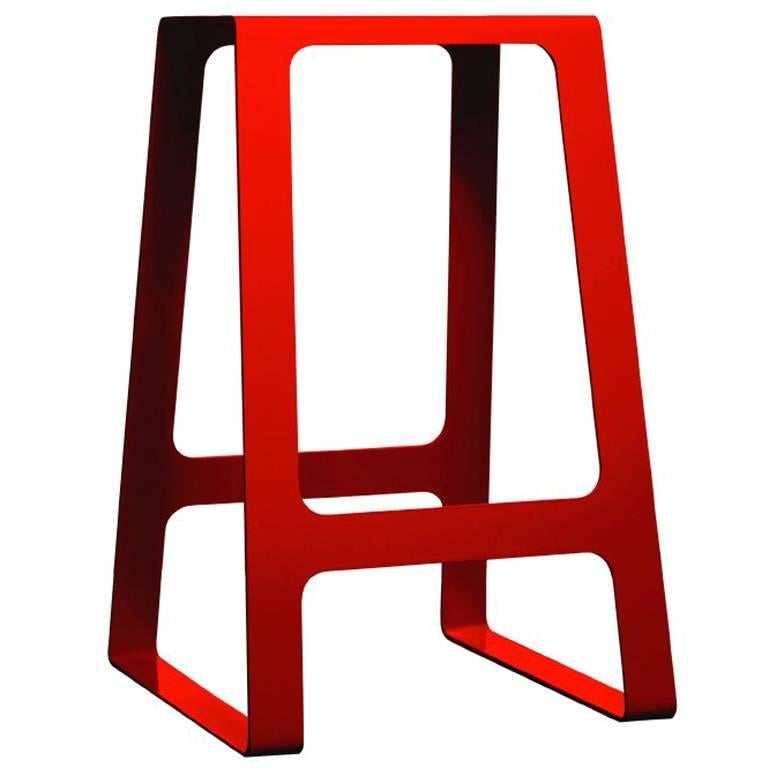 A_Stool Powder Coated Aluminum Counter Height in Traffic Red by Jonathan Nesci For Sale