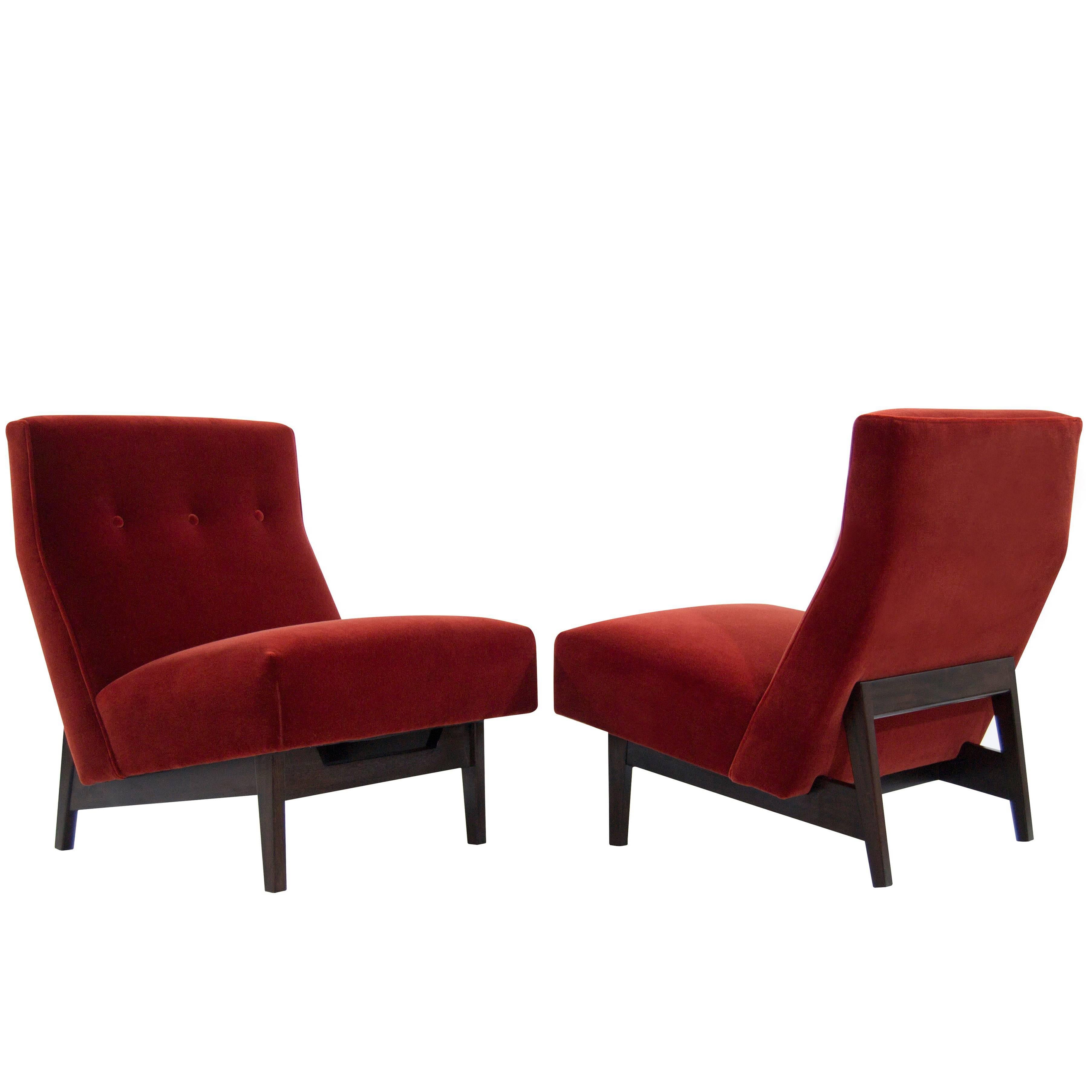 Jens Risom Slipper Chairs in Rust Red Mohair