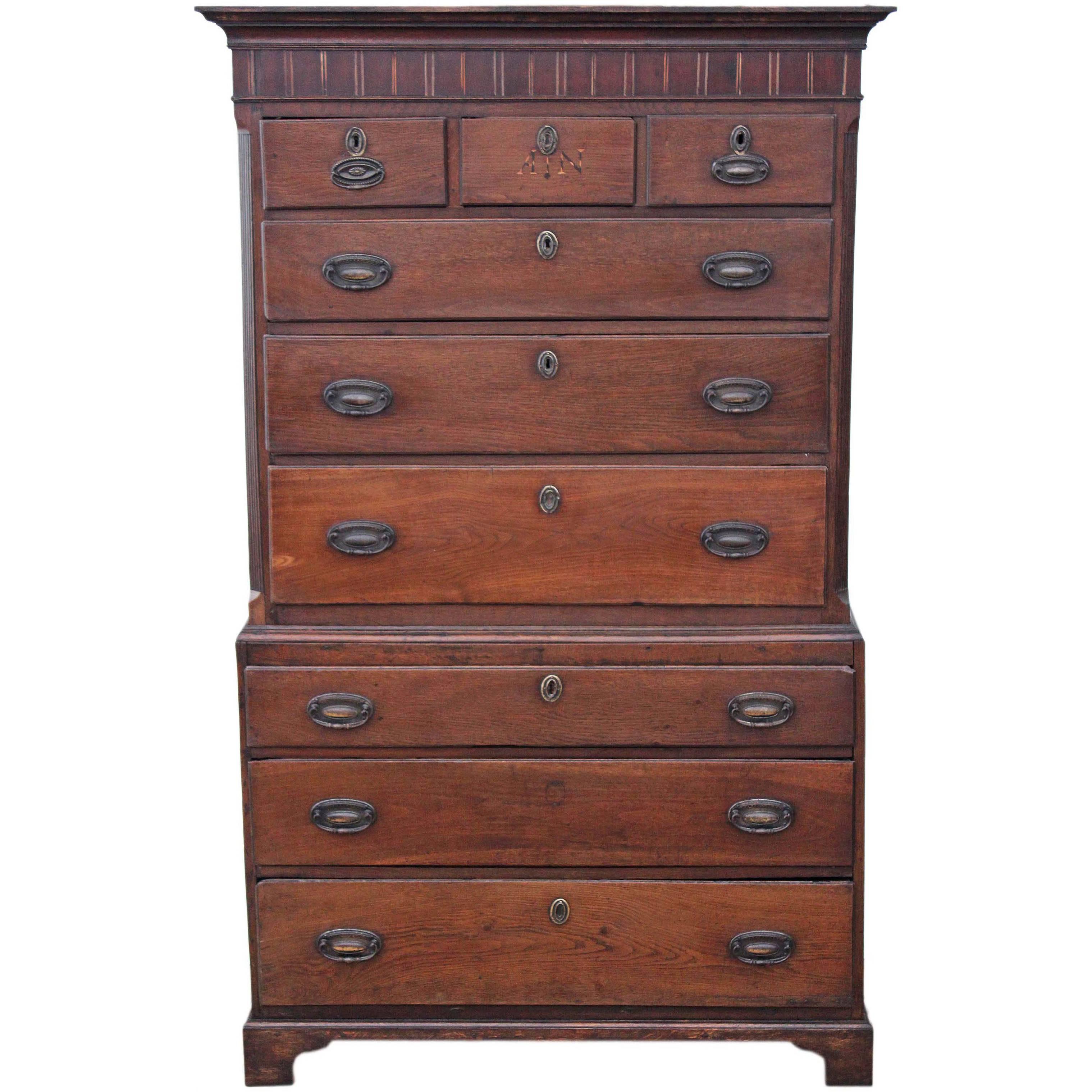 Antique Georgian 18th Century Oak Country Tallboy Chest on Chest of Drawers For Sale