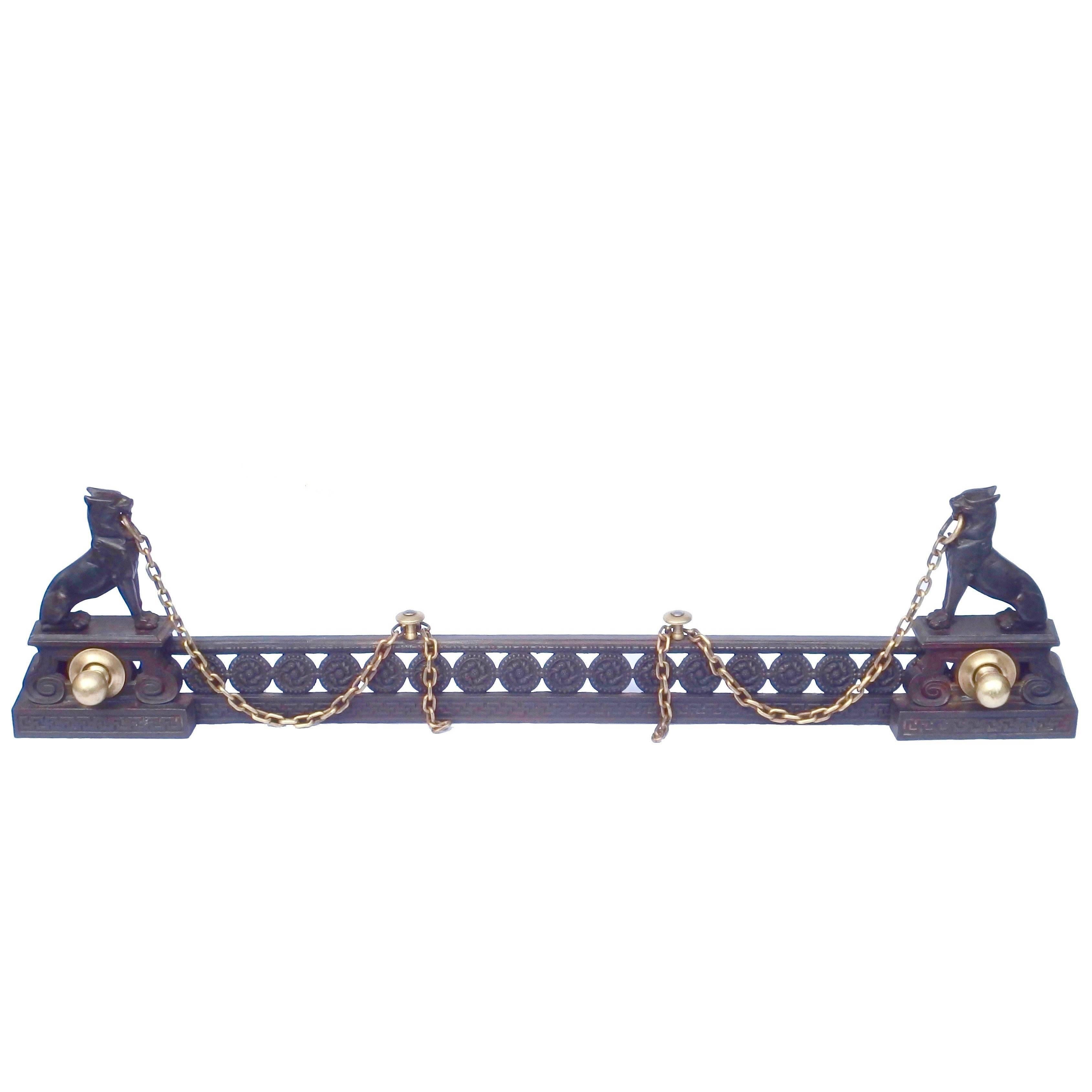 French Iron and Brass Fireplace Fender For Sale
