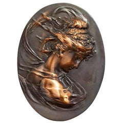 Elegant Copper Relief of Right-Facing Female Bust, circa 1905