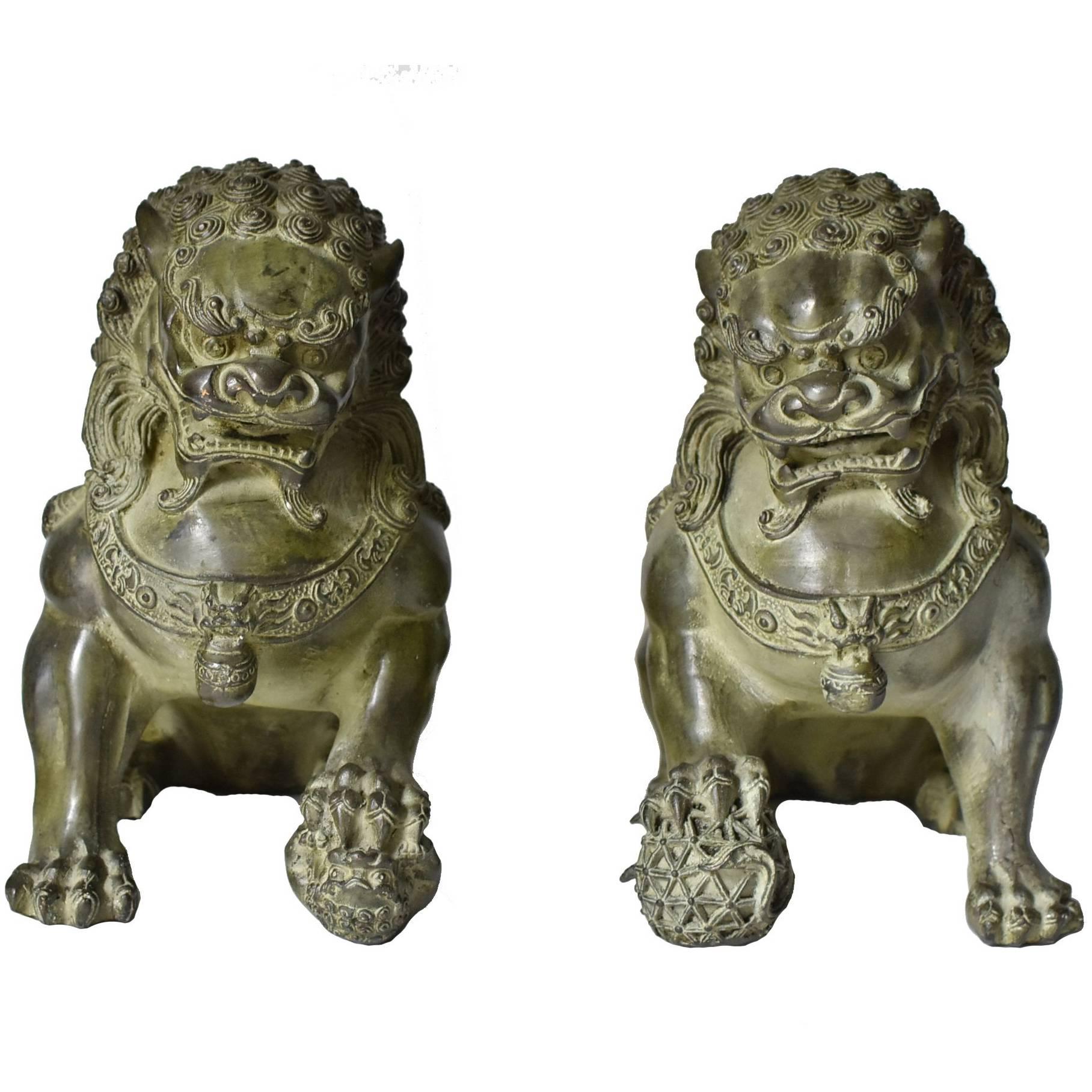 Large Bronze Foo Dogs, Pair, Very Fine