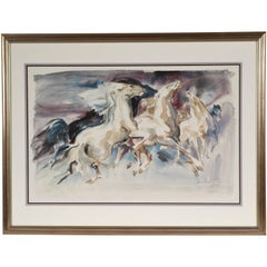 Vintage Signed Watercolor of Wild Horses