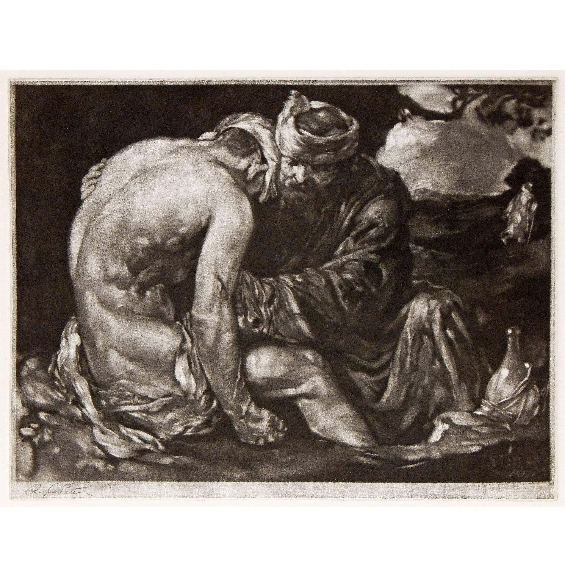 "El buen samaritano", rara rombotipia con desnudo masculino de Robert Charles Peter