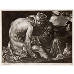 "The Good Samaritan," Rare Mezzotint with Male Nude by Robert Charles Peter