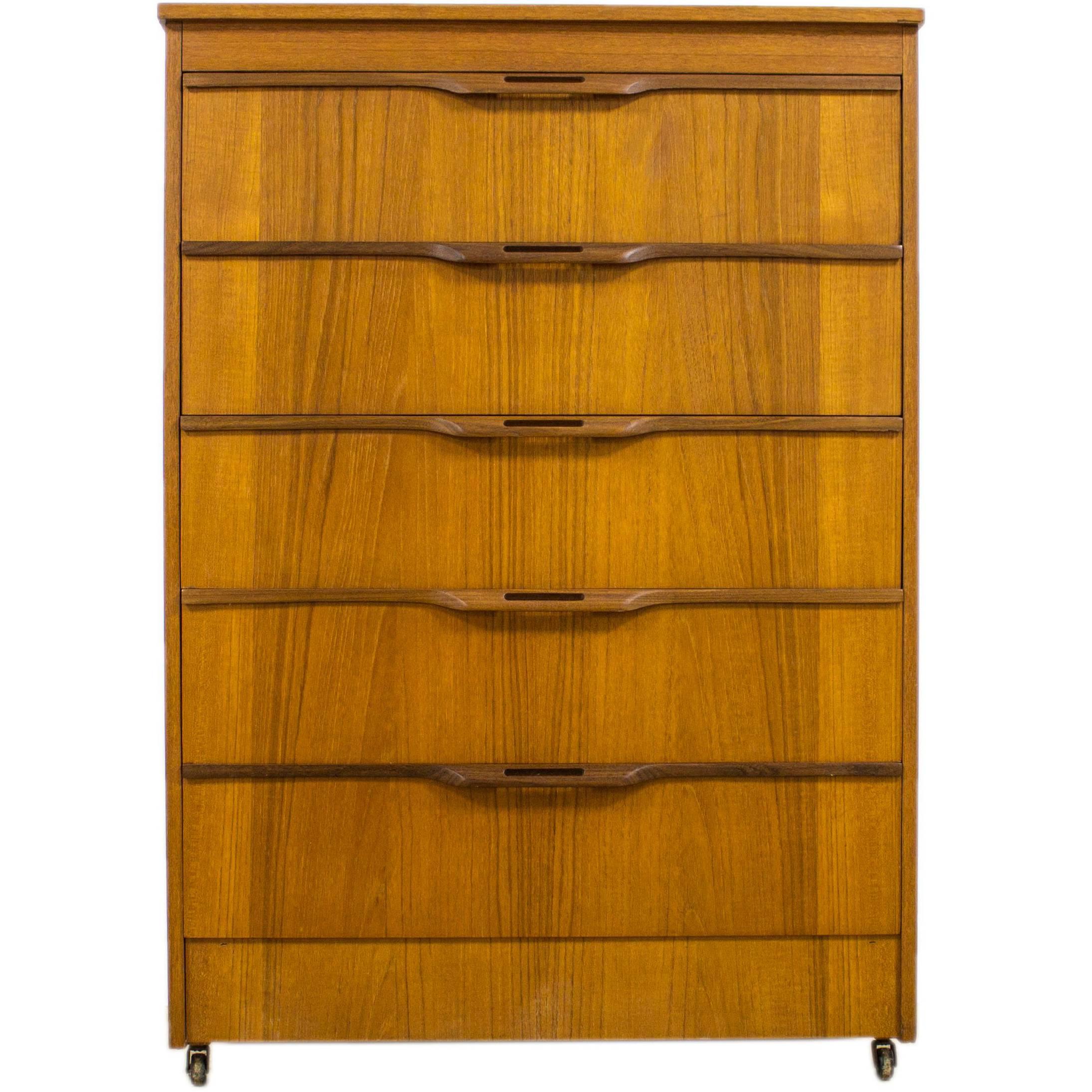 Danish Tallboy Chest Drawers with Inset Rosewood Handles G Plan Eames Era For Sale