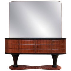 Credenza italiana in palissandro con specchio e opalina nera di Dassi, anni '50