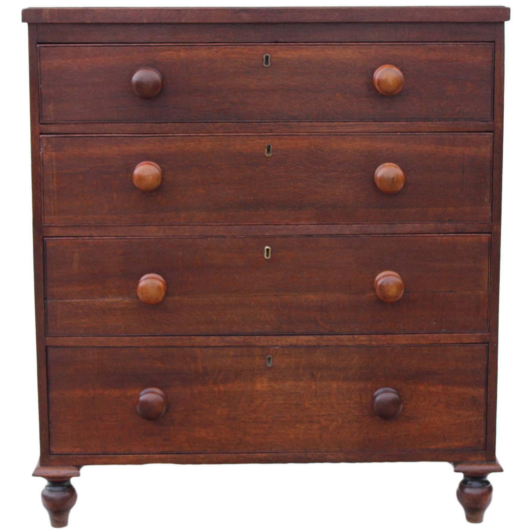 Antique Early Victorian 19th Century Oak Chest of Drawers For Sale