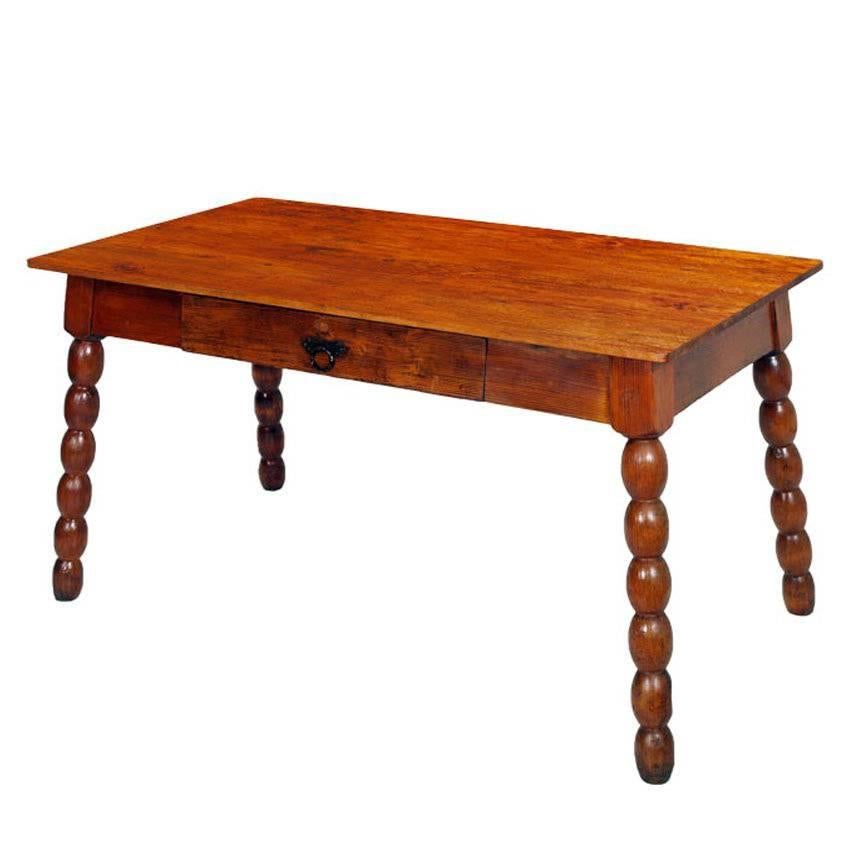 Early 20th Century Country Tirolean Dining Table Writing Desk Red Larch Drawer
