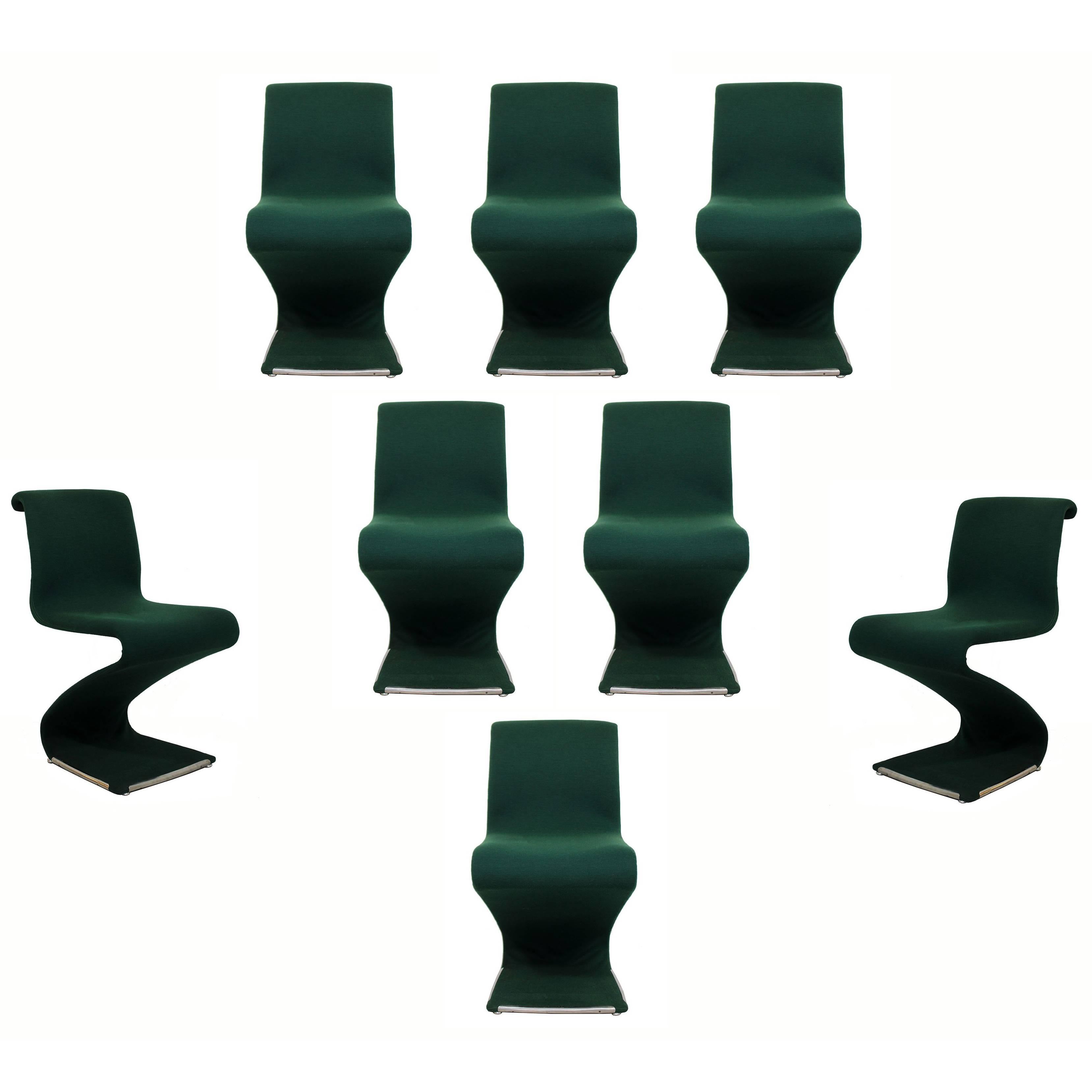 Mid-Century Modern RIMA Linea Disegno Set of Eight Z Dining Chairs, Panton Era