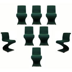 Vintage Mid-Century Modern RIMA Linea Disegno Set of Eight Z Dining Chairs, Panton Era