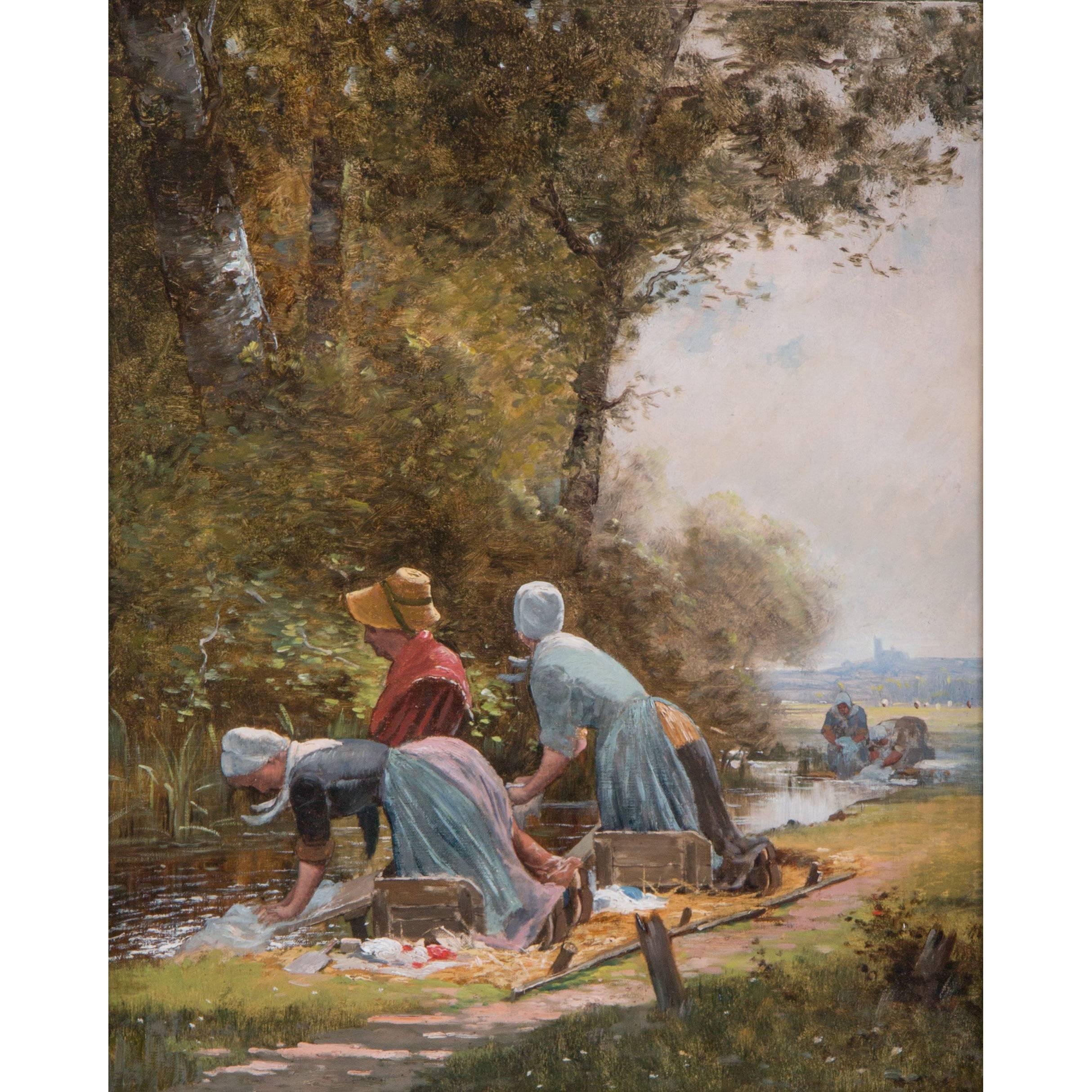 Wash Gutters at the River by French School, circa 1880 For Sale