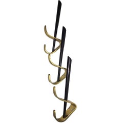 Three Midcentury 1950s Wall Hook Black and Brass Modernist Style