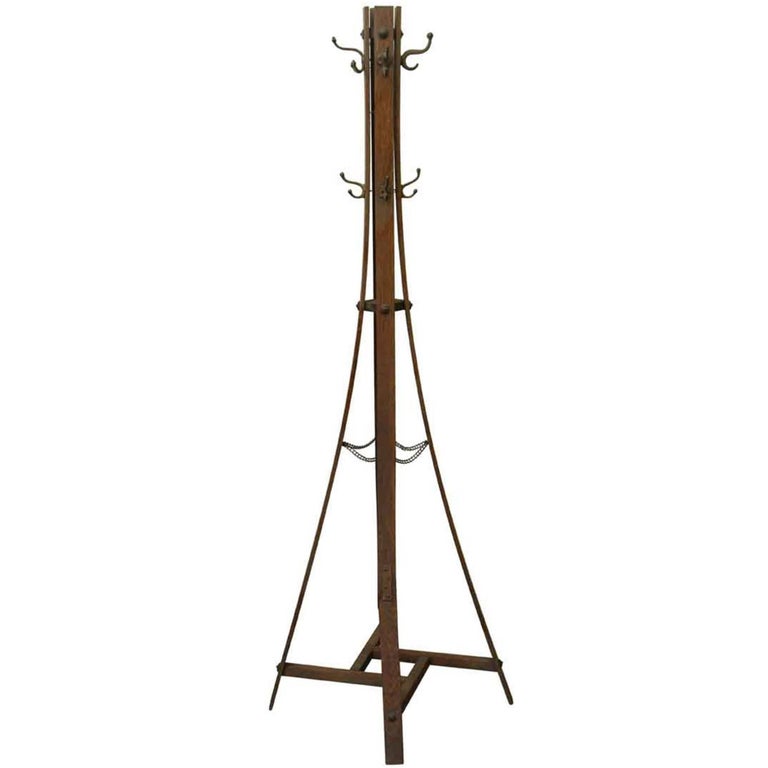 Early 1900s Craftsman Style Wooden Coat Tree with Eight Hooks For Sale