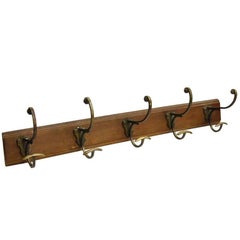 Traditional Style French Wood Plank Rack with Five Brass Hooks