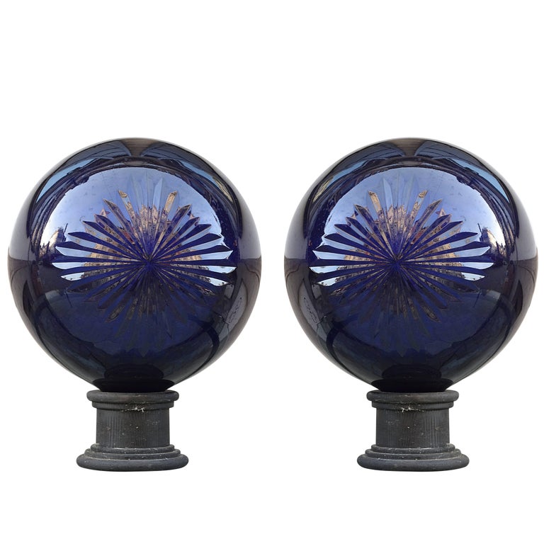 Apothecary Balls in Cobalt Blue Cut Crystal For Sale at 1stDibs