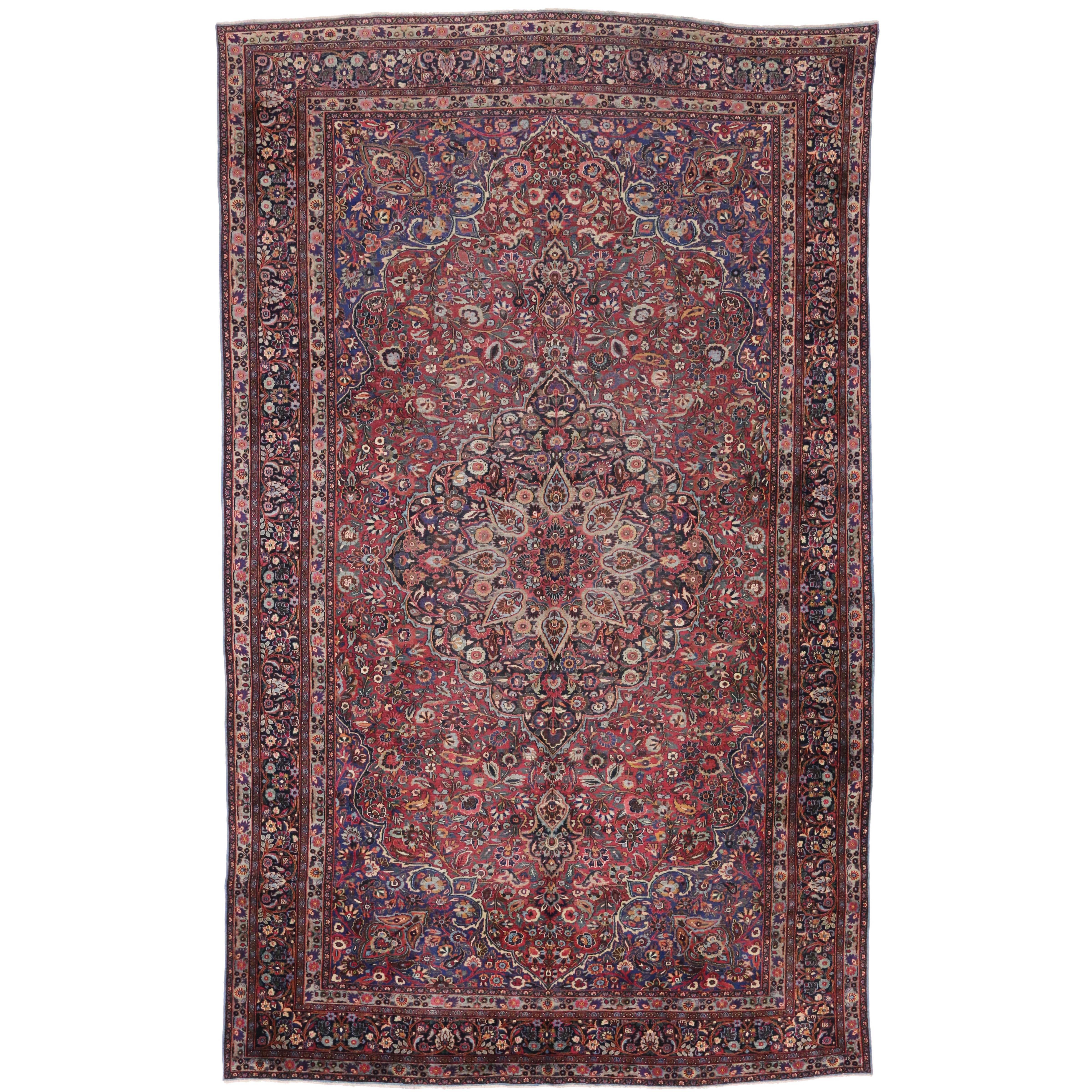 Antiker persischer Mashhad-Teppich, 10'05 X 17'02