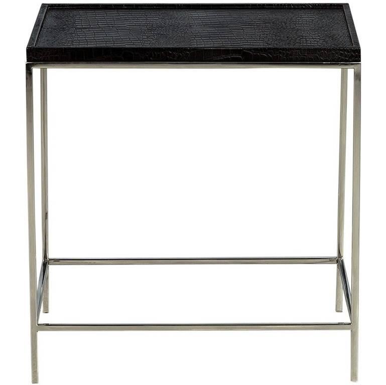 Modern Leather Top Chrome End Table