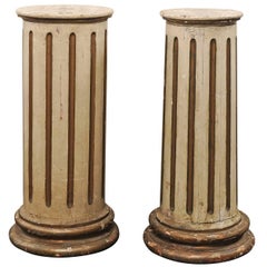 Pair of French 19th Century Tapered and Fluted Columns with Original Cream Paint