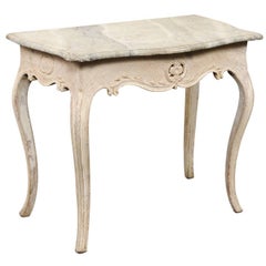 18th Century Swedish Wood & Hand-Painted Faux Marble-Top Cream Color Side Table