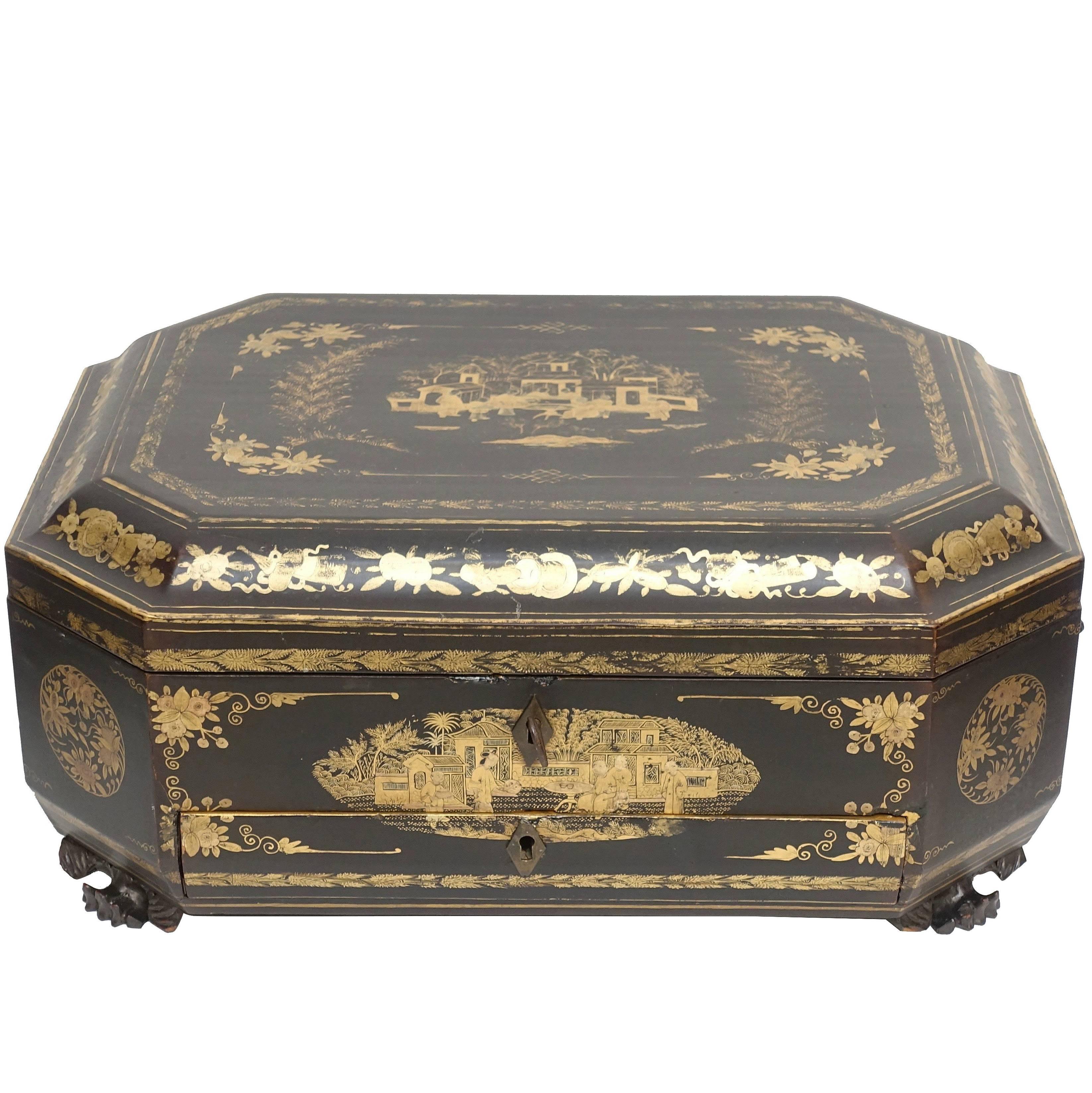 Gilt and Lacquered Chinoiserie Decorated Box, Chinese, 19th Century