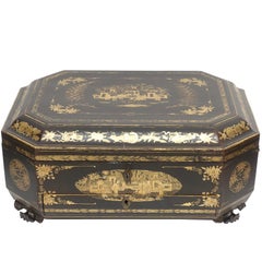 Antique Gilt and Lacquered Chinoiserie Decorated Box, Chinese, 19th Century