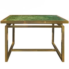 1970s Brass Desk with Green Marble Cantilevered Top