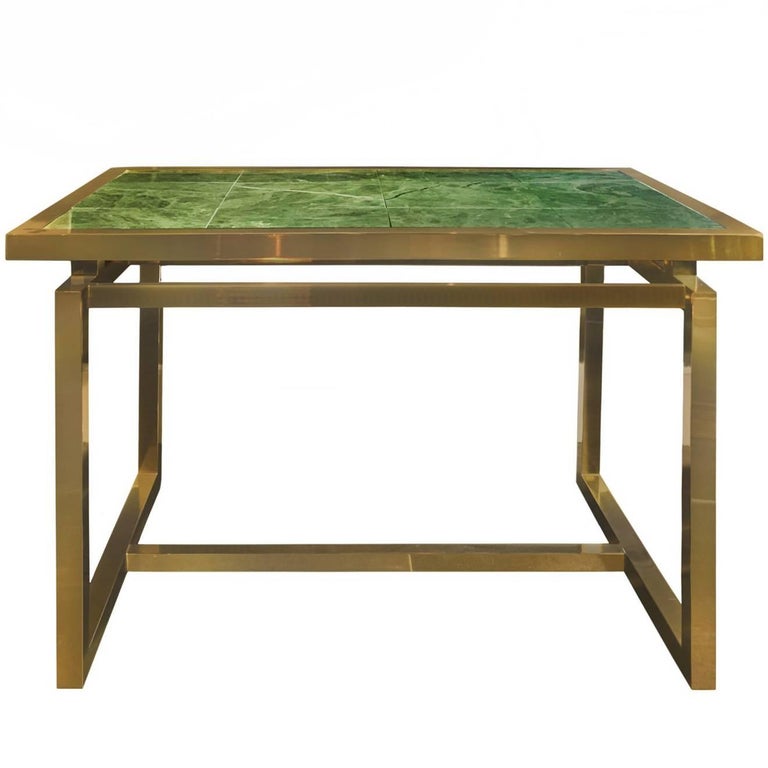 1970s Brass Desk with Green Marble Cantilevered Top For Sale
