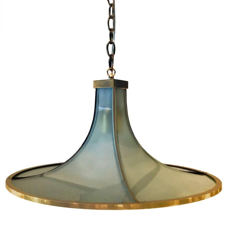 1970s Bronze and Green Satin Glass Chandelier For Sale