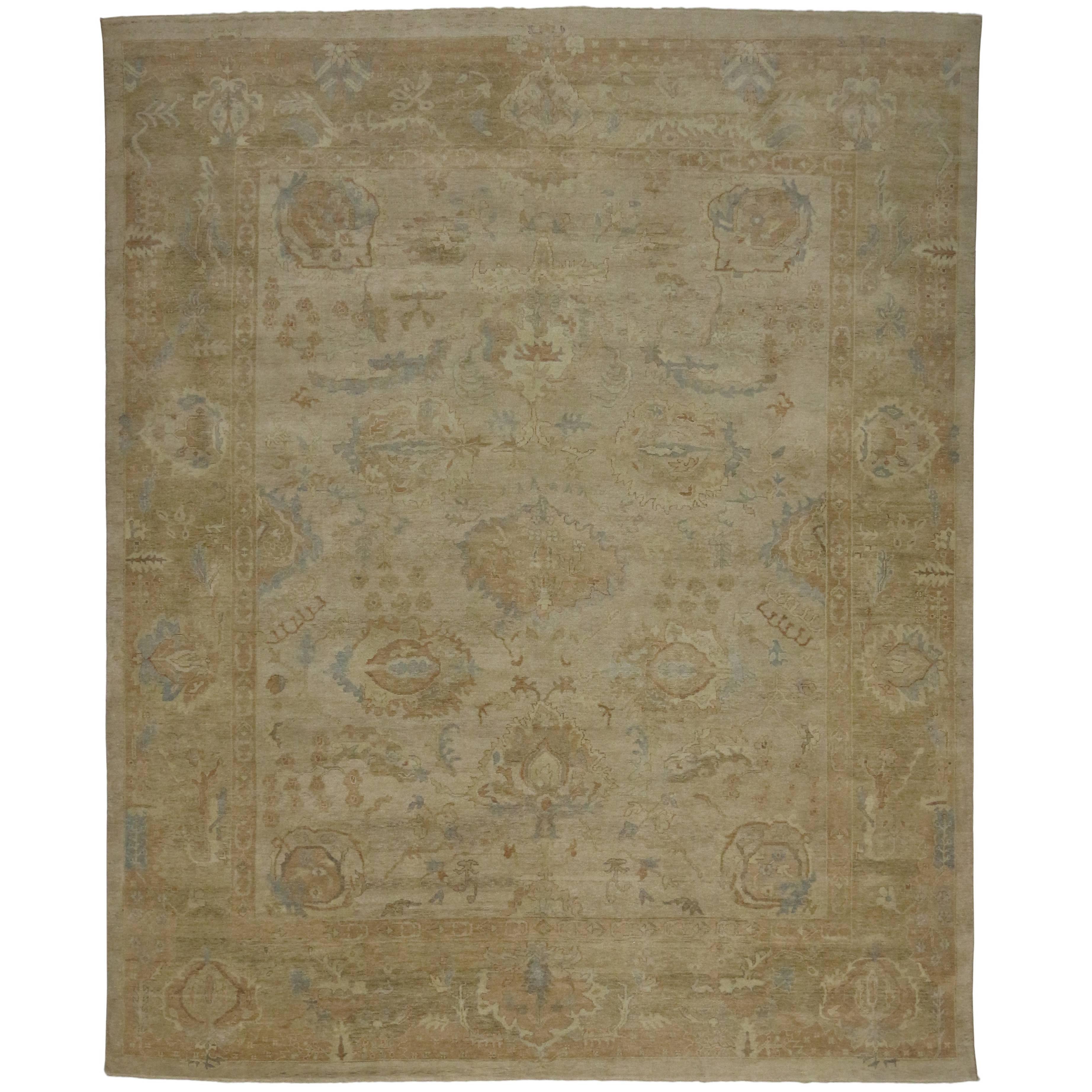 Contemporary Oushak Style Rug with Warm, Neutral Colors