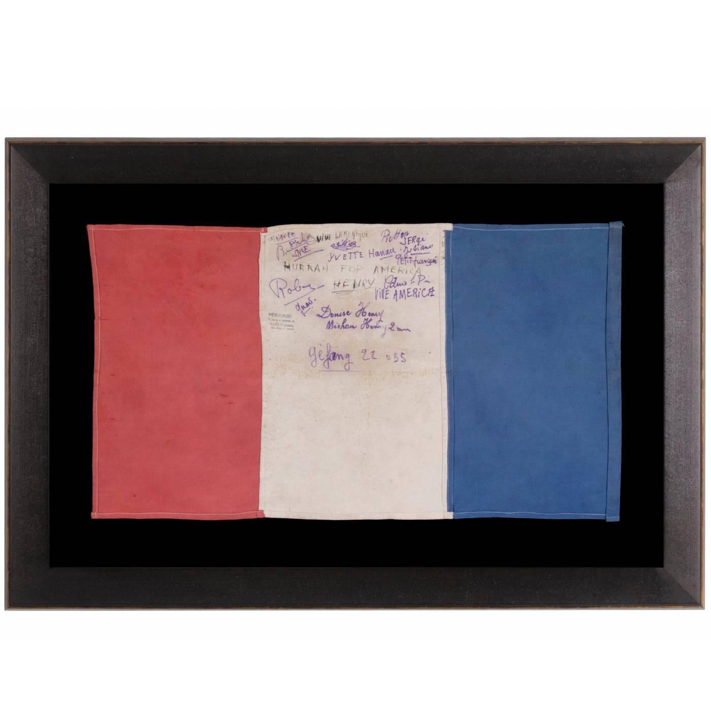 WWII French Liberation Flag with American Saluations "Hurrah for America"