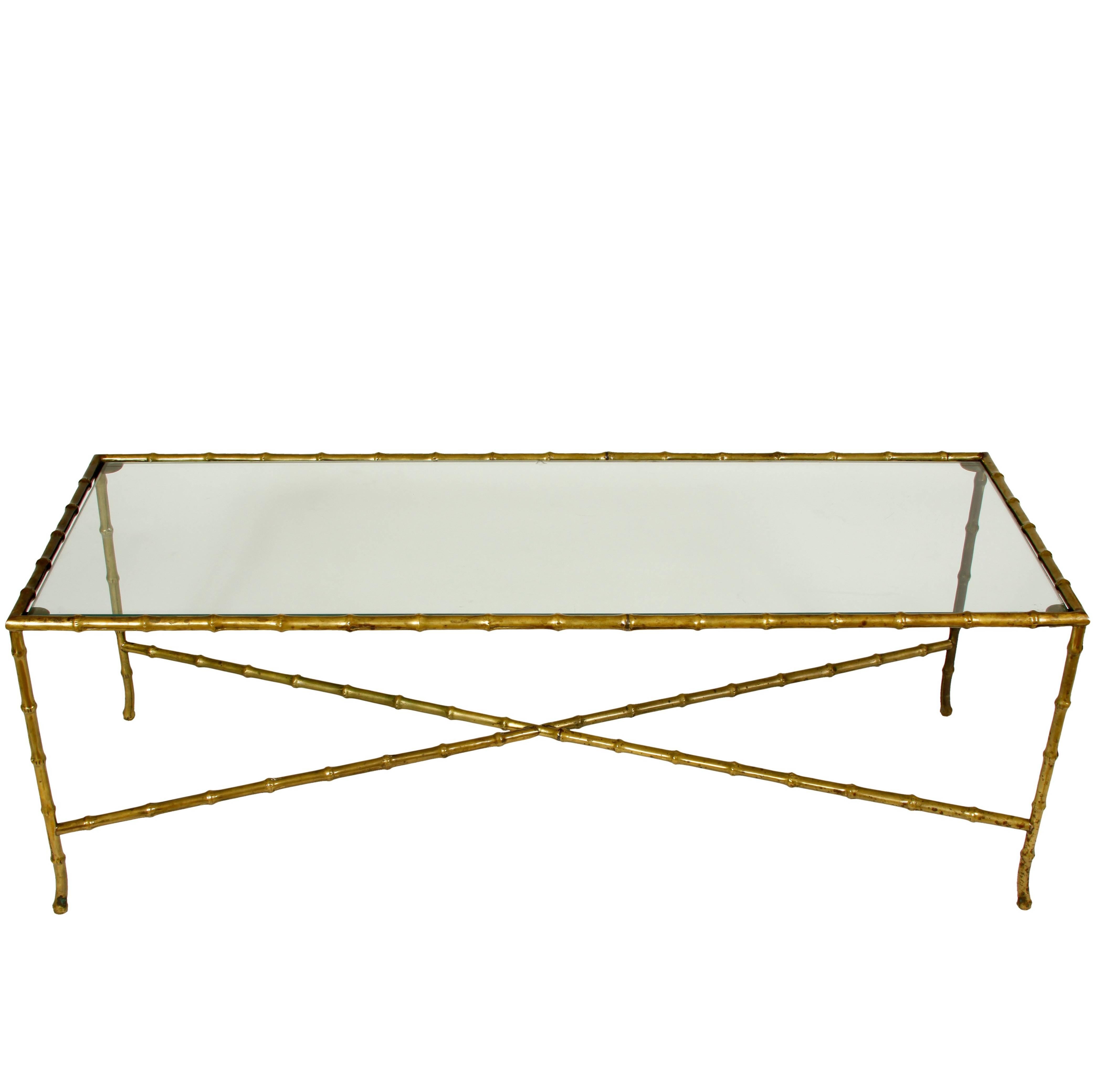 Brass and Glass Faux Bamboo Cocktail Table