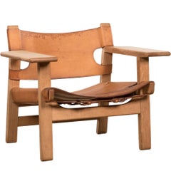 Borge Mogensen "Spanish" Chair in Cognac Leather and Oak for Fredericia, Denmark