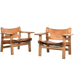 Borge Mogensen Pair of "Spanish" Chair in Cognac Leather and Oak, Denmark