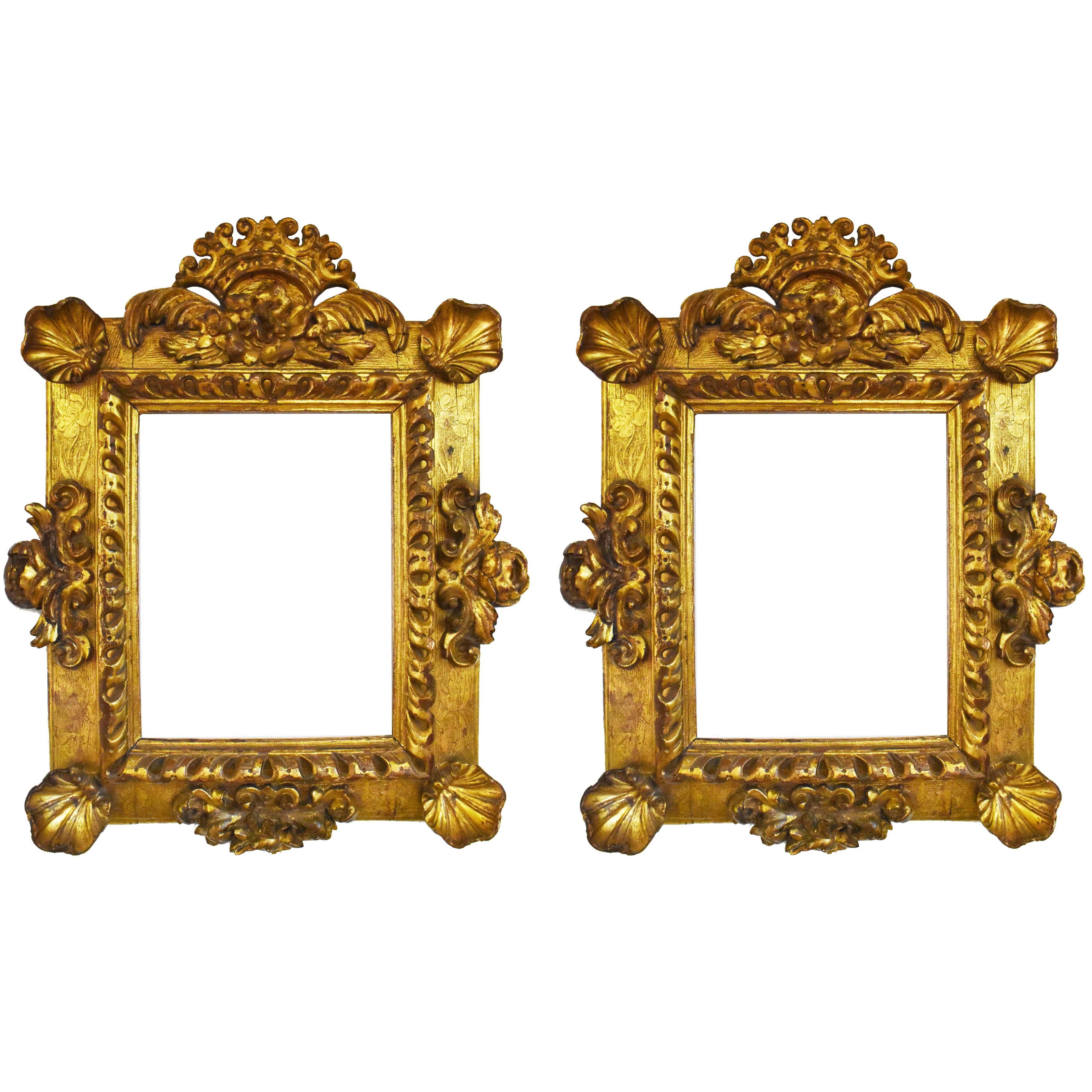 18th Century Pair of Antique Gilded Gold Mirrors