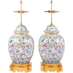 Pair of 19th Century Chinese Famille Rose Vases or Lamps