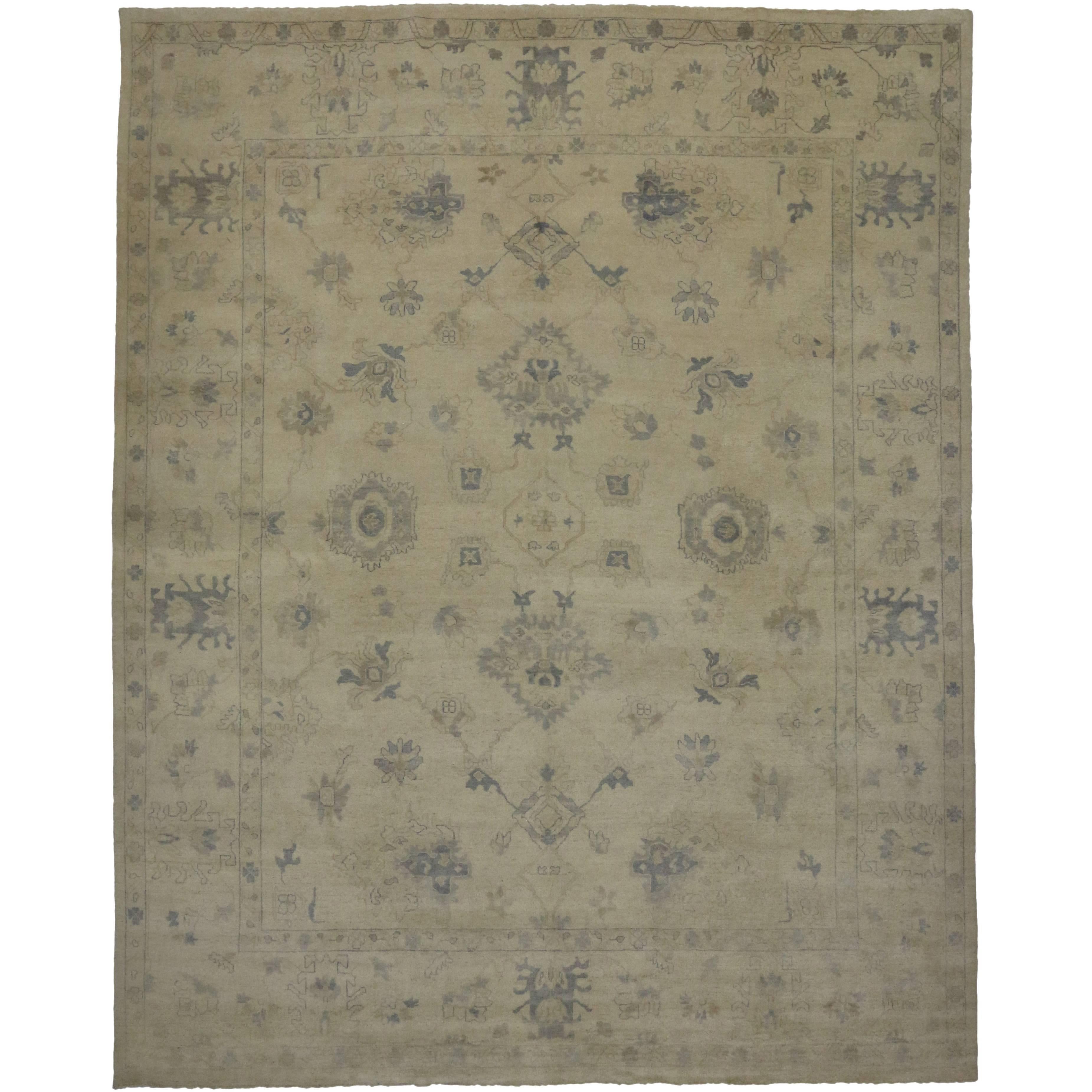 New Transitional Area Rug with Oushak Design and French Provincial
