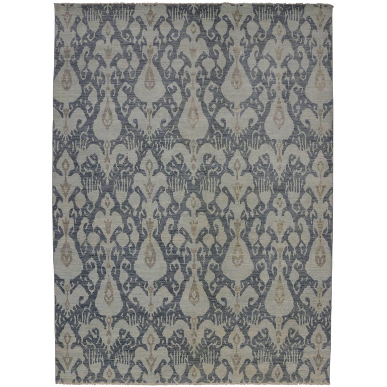 new modern transitional ikat style area rug gray blue ikat rug for