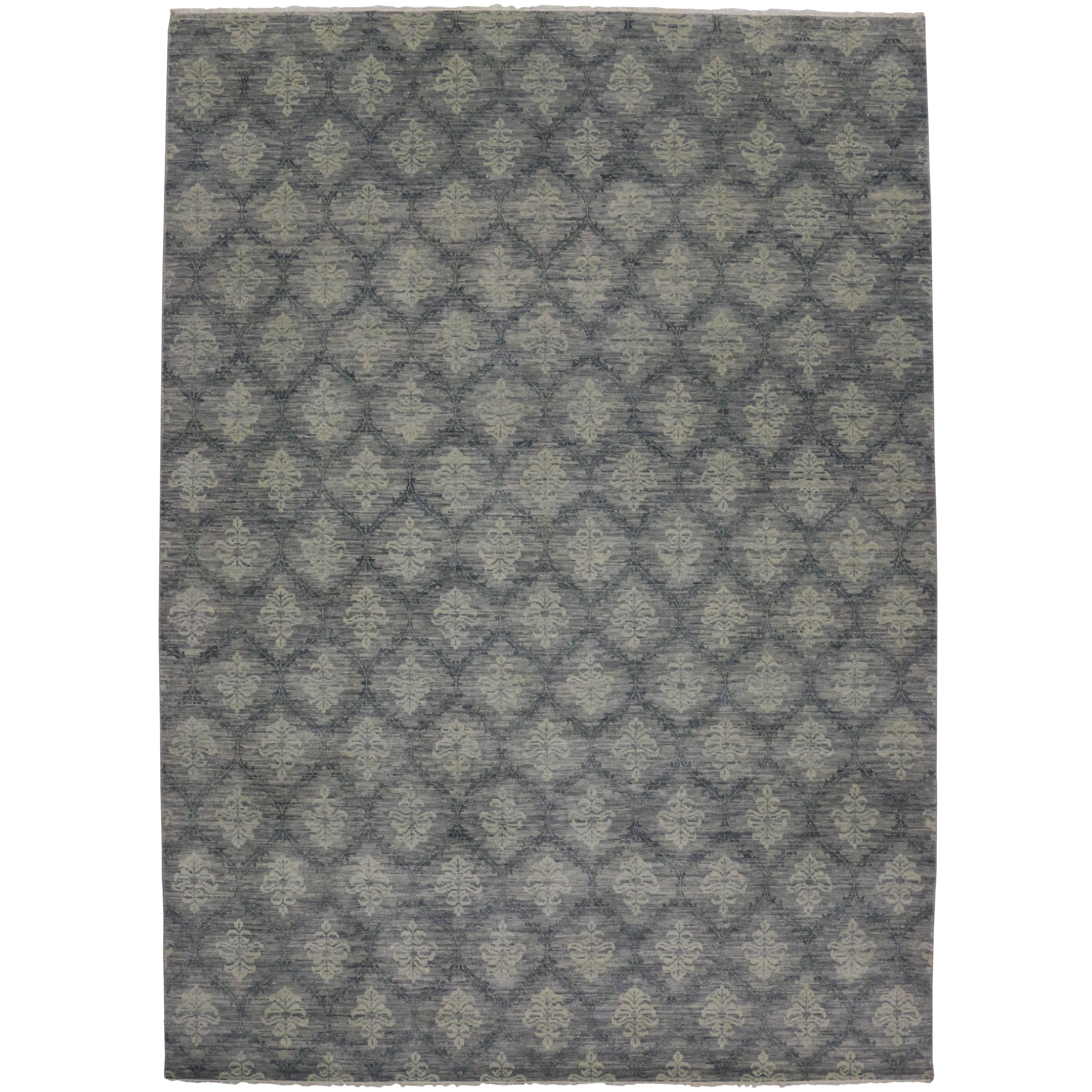 Tapis de zone transitionnel moderne en damas, tapis contemporain victorien damas