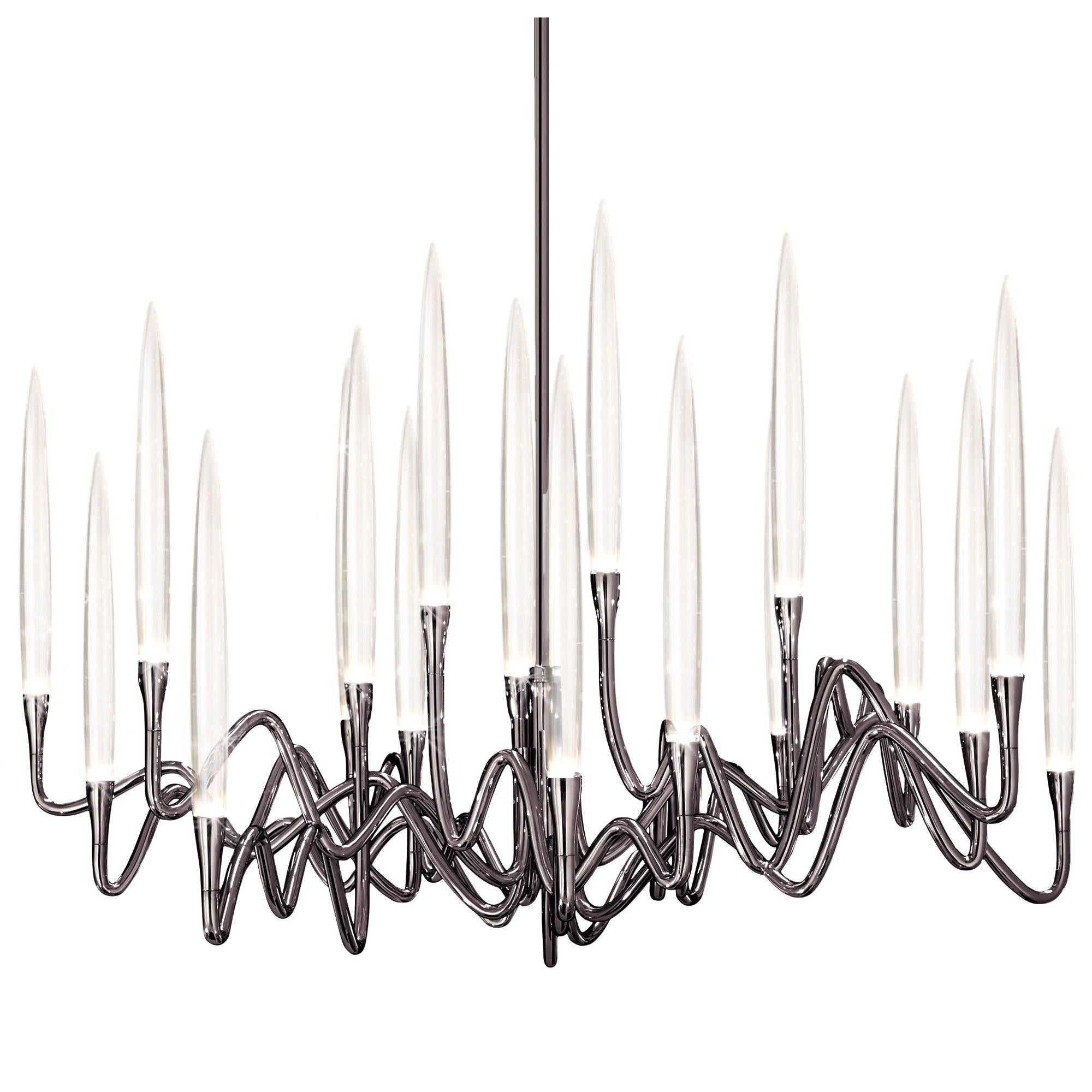 "Il Pezzo 3 Round Chandelier" LED lamp in black nickel finish brass and crystal