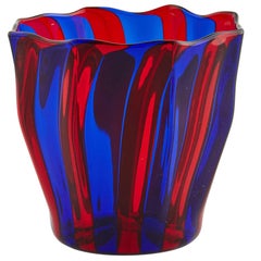 Campbell-Rey Octagonal Striped Tumbler in Red and Blue Murano Glass
