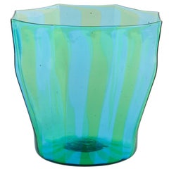 Campbell-Rey Octagonal Striped Tumbler in Green and Turquoise Murano Glass